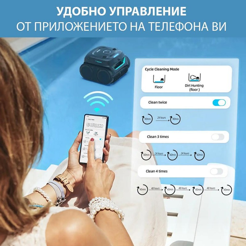 Безкабелен робот за басейни Wybot C2 Pro Vision, Двойна филтрация, AI камера